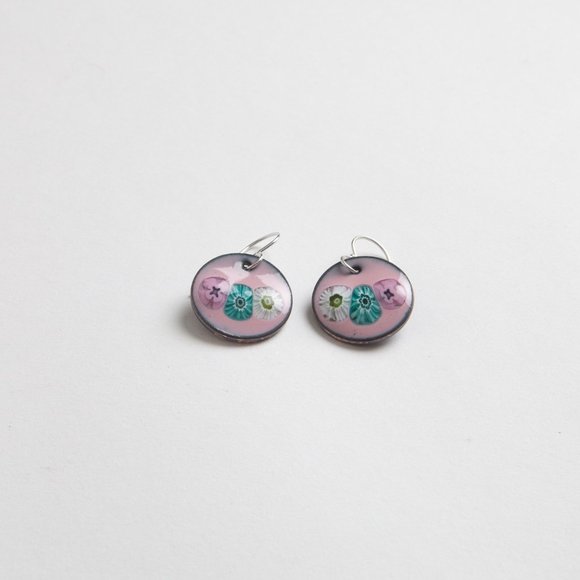 Handmade Copper Enamel Penny Earrings Pierced Dangle Round Boho Rustic - Picture 5 of 15